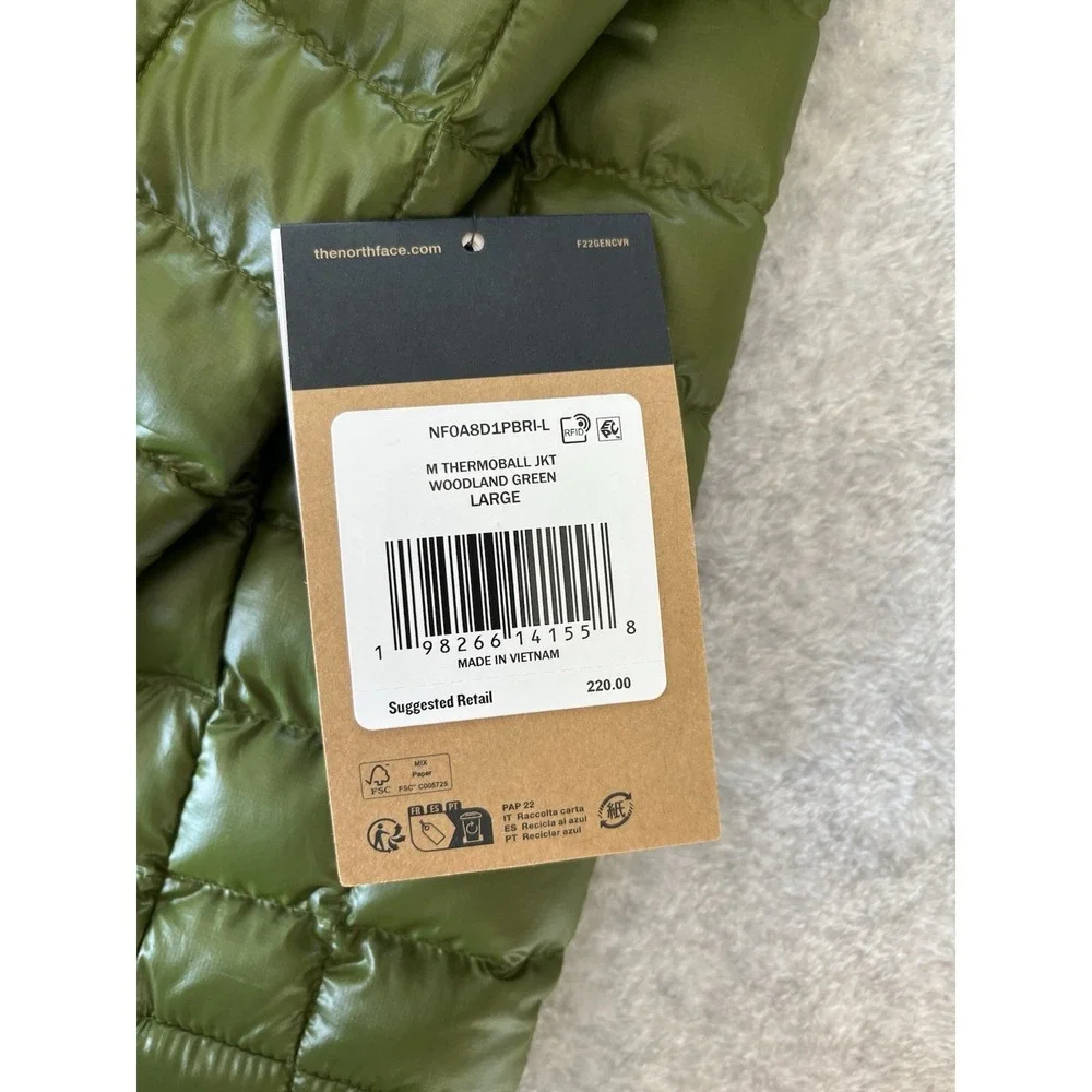 THE NORTH FACE NWT Men's Thermoball Insulated Puffer Jacket Lg Green
